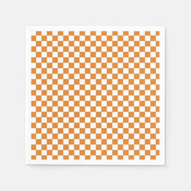 Servilleta De Papel Naranja Retro a Cuadros (Anverso)
