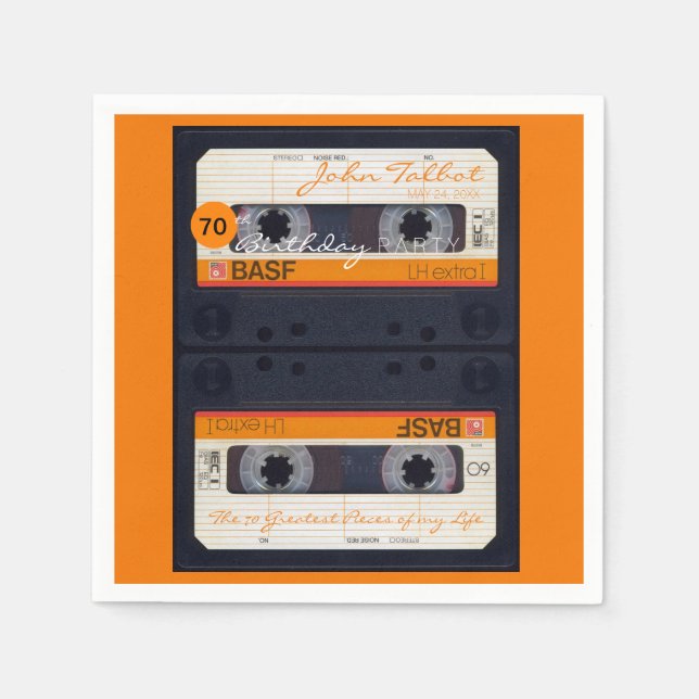 Servilleta De Papel Naranja Retro Audiotape fiesta de 70 años PPN (Anverso)