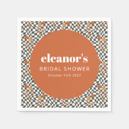 Servilleta De Papel Naranja Retro Checker Champiñón Ducha Nupcial Pers