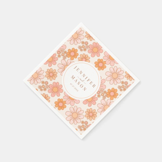 Servilleta De Papel Naranja retro Daisy Floral Boda Napkins Papeles (Borde)
