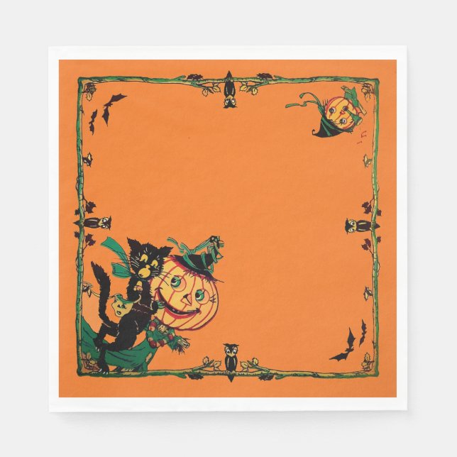 Servilleta De Papel Naranja Retro Halloween  (Anverso)