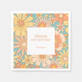 Servilleta De Papel Naranja Retro Peach Botanical Green 60 cumpleaños
