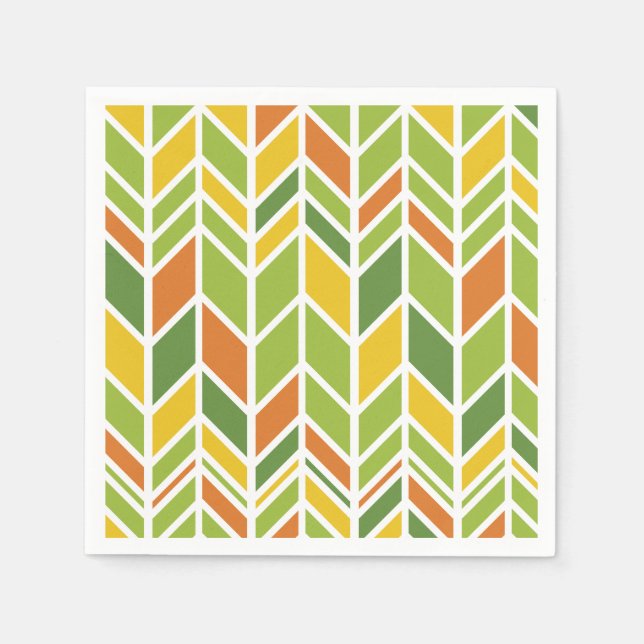 Servilleta De Papel Naranja Retro Zig-Zag y Chevron Verde (Anverso)
