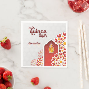 Servilleta De Papel Naranja Rojo Flor Amarilla Noche Arábiga Quinceañe