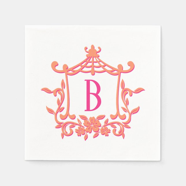 Servilleta De Papel Naranja rosa moda Marco Pagoda Monograma inicial (Anverso)