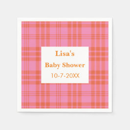 Servilleta De Papel Naranja Rosa Plaid Gingham Baby Shower