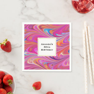 Servilleta De Papel Naranja Rosa Swirls Groovy Diseño Cumpleaños