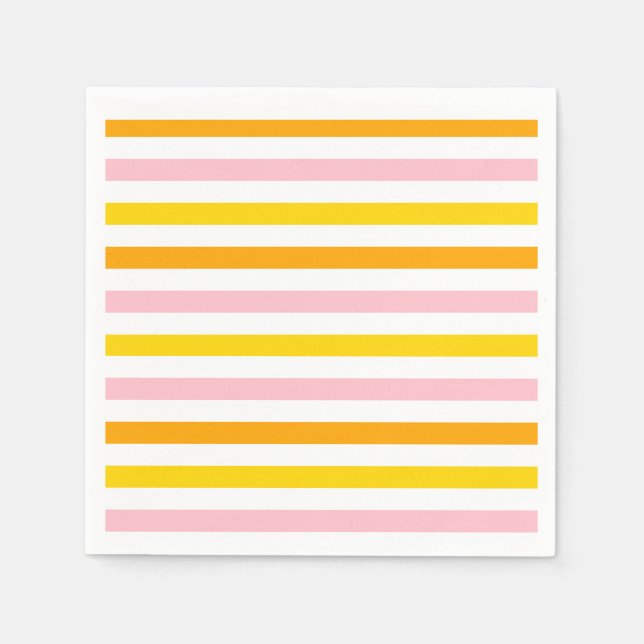 Servilleta De Papel Naranja, rosa y amarillo a rayas (Anverso)