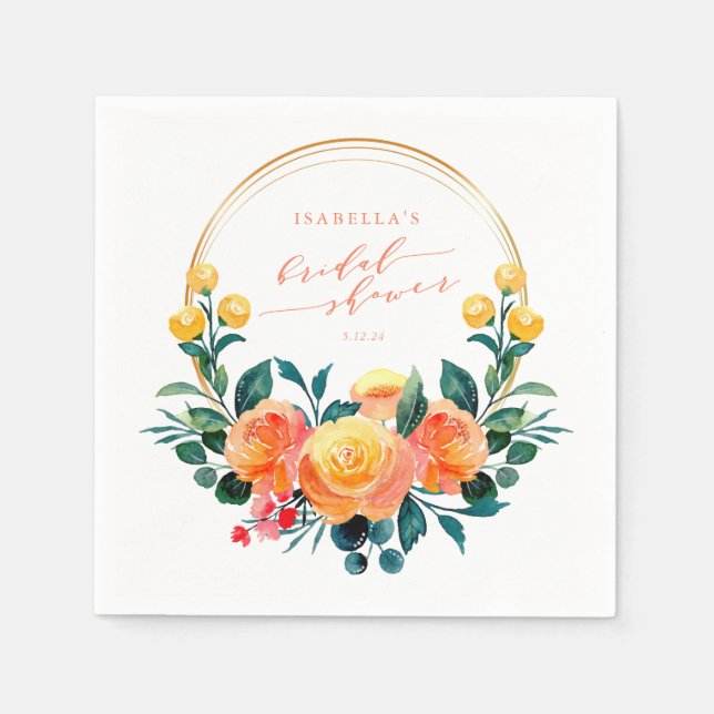 Servilleta De Papel Naranja ruso acuarela Floral Bridal Shower (Anverso)