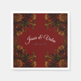 Servilleta De Papel Naranja Rústico Caída Roja Boda Elegante