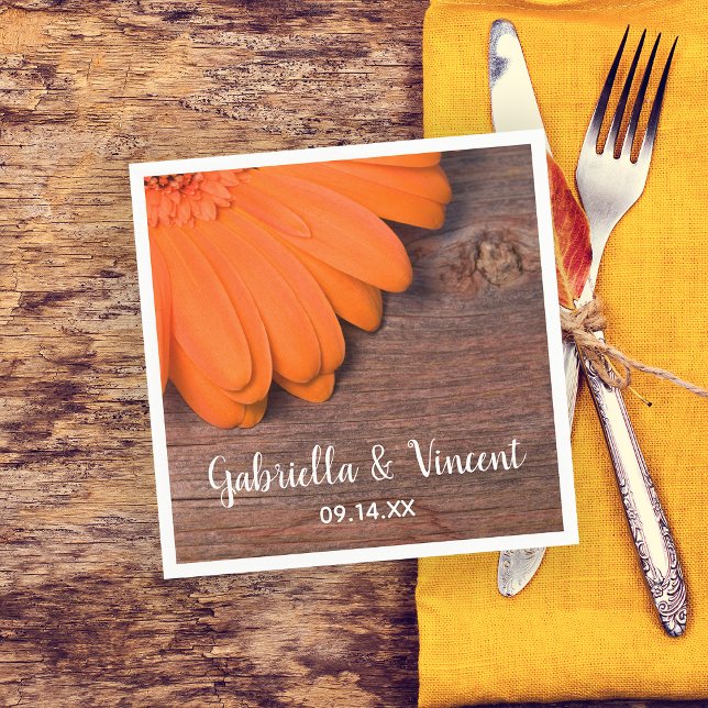 Servilleta De Papel Naranja Rústico Daisy y Barn Wood Country Wedding (Subido por el creador)
