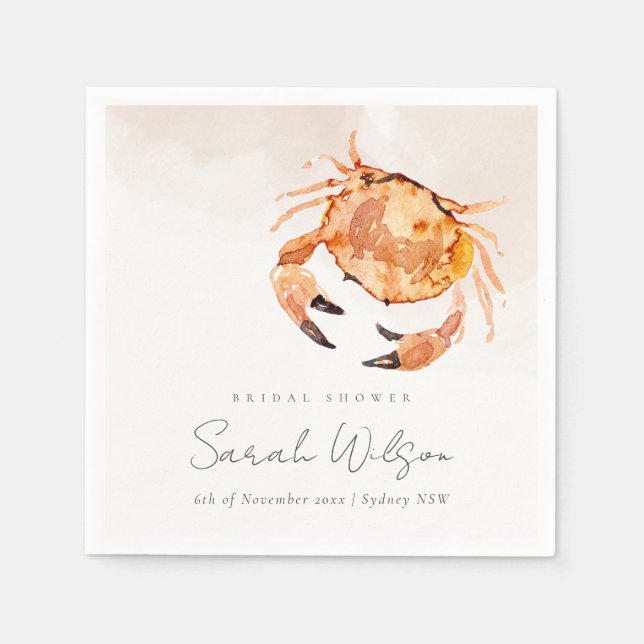 Servilleta De Papel Naranja Sand Coastal Crab Nautical Bridal Shower (Anverso)