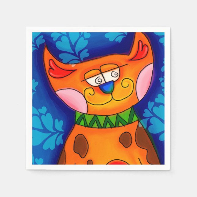 Servilleta De Papel Naranja sonriente Tabby Cat (Anverso)