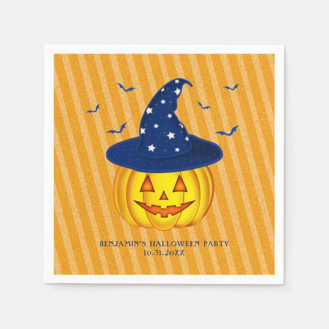 Servilleta De Papel Naranja Sparkly Stripes Halloween (Anverso)