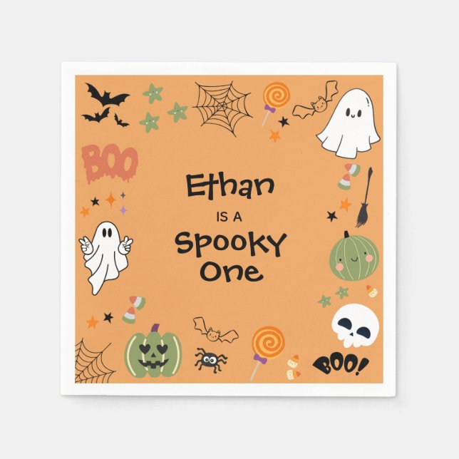 Servilleta De Papel Naranja Spooky One Cute Halloween 1er cumpleaños (Anverso)