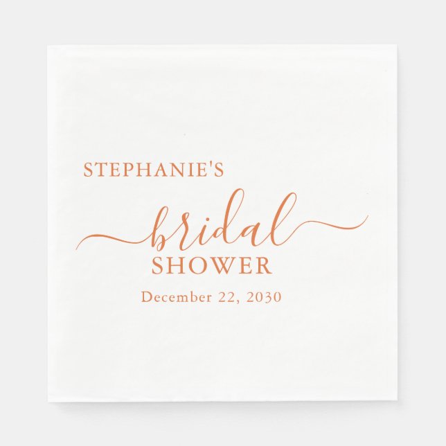Servilleta De Papel Naranja Terracota Simple Script Bridal Shower (Anverso)