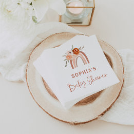 Servilleta De Papel Naranja Terracotta Boho | Baby Shower arcoiris