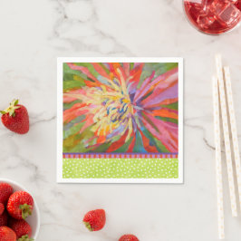 Servilleta De Papel Naranja Tropical Floral Lime Green Dot Border