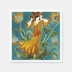 Servilleta De Papel Naranja Tulipán Art Nouveau Floral de Walter Crane