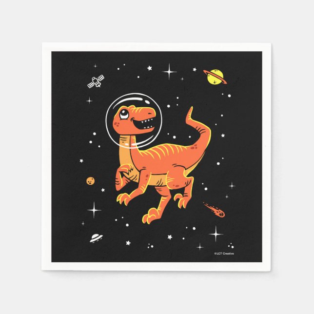 Servilleta De Papel Naranja Tyrannosaurus Dinos En El Espacio (Anverso)