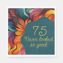 Servilleta De Papel Naranja Verde azulado retro moderno 75 cumpleaños