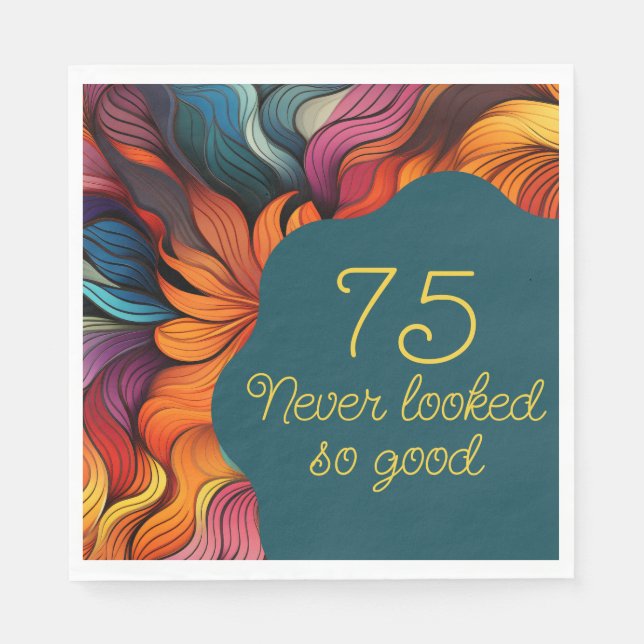 Servilleta De Papel Naranja Verde azulado retro moderno 75 cumpleaños (Anverso)