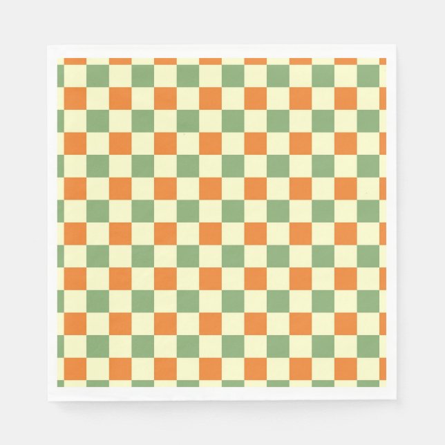 Servilleta De Papel Naranja Verde Brown Checkered Gingham Pattern (Anverso)