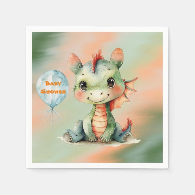 Servilleta De Papel Naranja verde lindo Dragon Boy Baby Shower (Anverso)