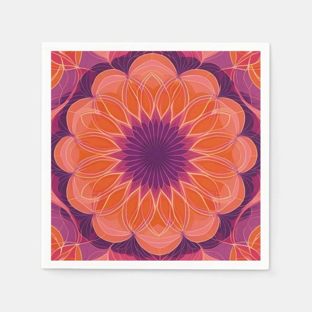 Servilleta De Papel Naranja vibrante con Kaleidoscopio Purple Floral (Anverso)
