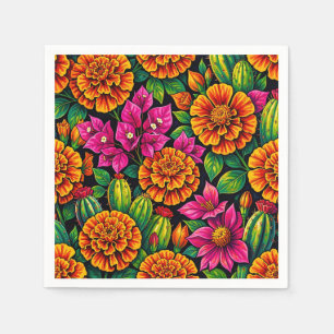 Servilleta De Papel Naranja Vibrante Magenta Marigold Cactus Tropical