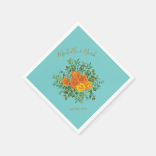 Servilleta De Papel Naranja y Aqua Boda Floral Moderna
