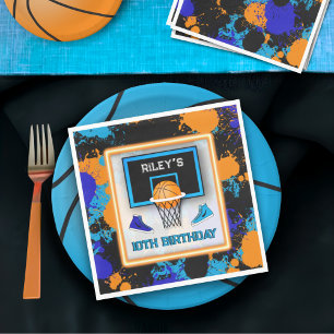 Servilleta De Papel Naranja y Baloncesto Azul Paint Splatter Cumpleaño