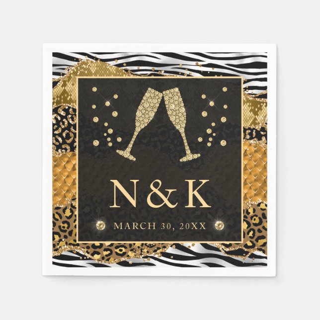 Servilleta De Papel Naranja y Boda de Agate Purpurina de la Selva Silv (Anverso)