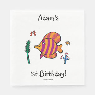 Servilleta De Papel Naranja y pescados tropicales púrpuras con los