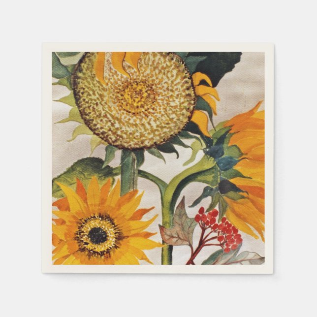Servilleta De Papel Naranja Yellow Seeding Sunflower Art (Anverso)