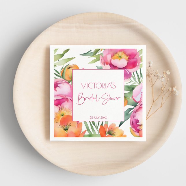 Servilleta De Papel Naranjas de melocotón rosado peonías de la elegant (Pink peach orange peonies elegant summer bridal shower template napkins personalized tableware decor)