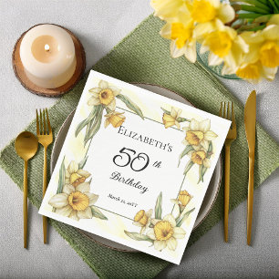Servilleta De Papel Narcisos Amarillos Elegantes Florales Cumpleaños 5