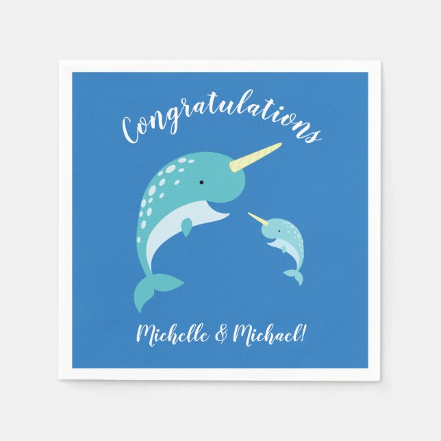 Servilleta De Papel Narwhal Baby Shower (Anverso)