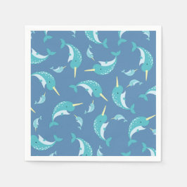 Servilleta De Papel Narwhal Baby Shower Blue Boy Whale