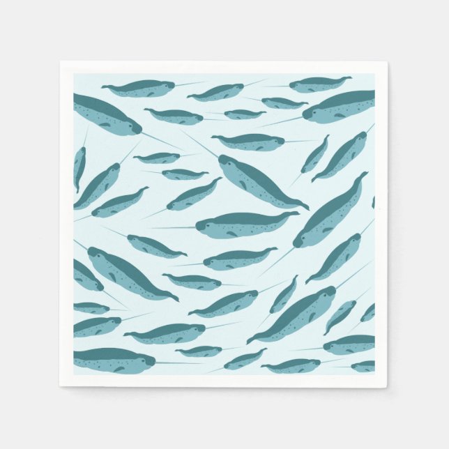 Servilleta De Papel Narwhal en el patrón del océano azul (Anverso)