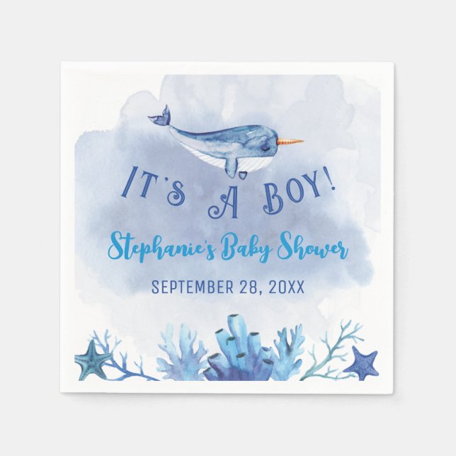 Servilleta De Papel Narwhal Under the Sea Baby Shower Napkin (Anverso)