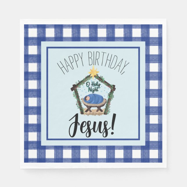 Servilleta De Papel Natividad acuarela Feliz cumpleaños Jesús (Anverso)