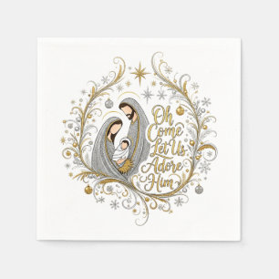Servilleta De Papel Natividad de Navidad de plata y oro