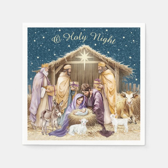 Servilleta De Papel Natividad de Navidad en acuarela (Anverso)