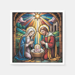 Servilleta De Papel Nativity Stained Glass Art – Holy Family Christmas