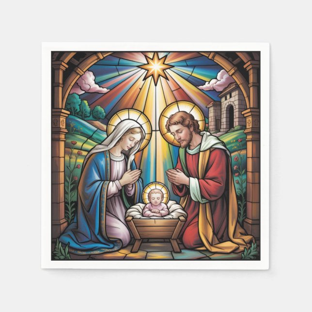 Servilleta De Papel Nativity Stained Glass Art – Holy Family Christmas (Anverso)
