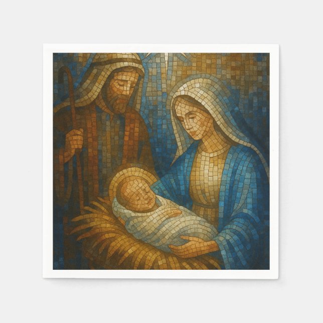 Servilleta De Papel Nativity Stained Glass Mosaic | Holy Family  (Anverso)
