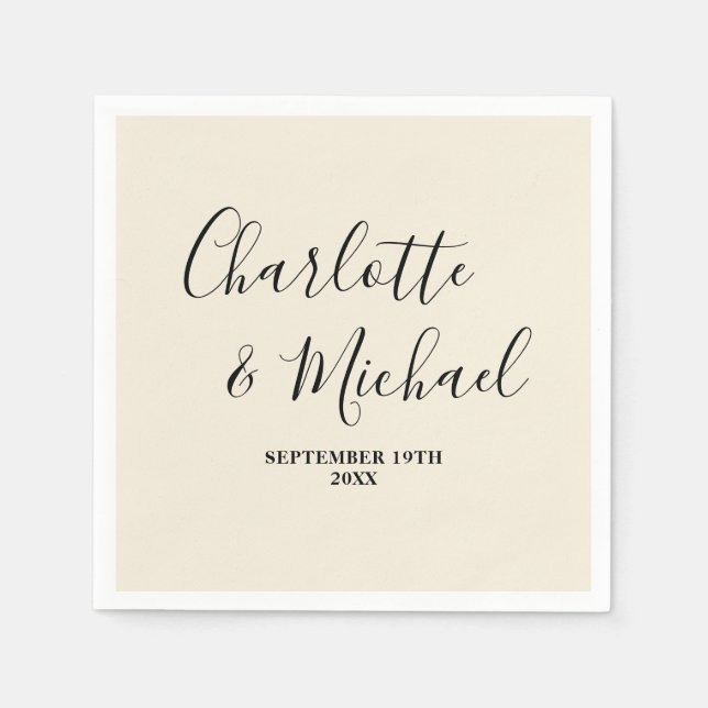 Servilleta De Papel Natural White Script Minimalist Wedding (Anverso)