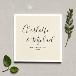 Servilleta De Papel Natural White Script Minimalist Wedding