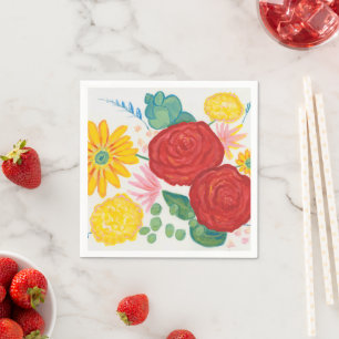 Servilleta De Papel Naturaleza acuarela Rojo Rosa Amarillo Marítimo Fl